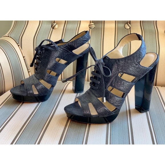 COACH || Metallic Snakeskin Lace Up Platform Heels - Picture 4 of 7